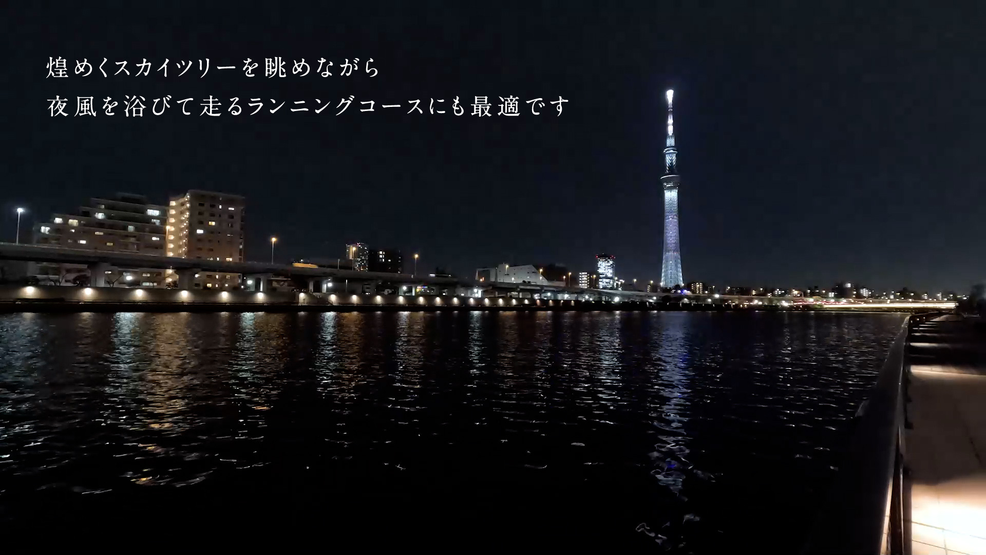 煌めくスカイツリーを眺めながら夜風を浴びて走るランニングコースにも最適です